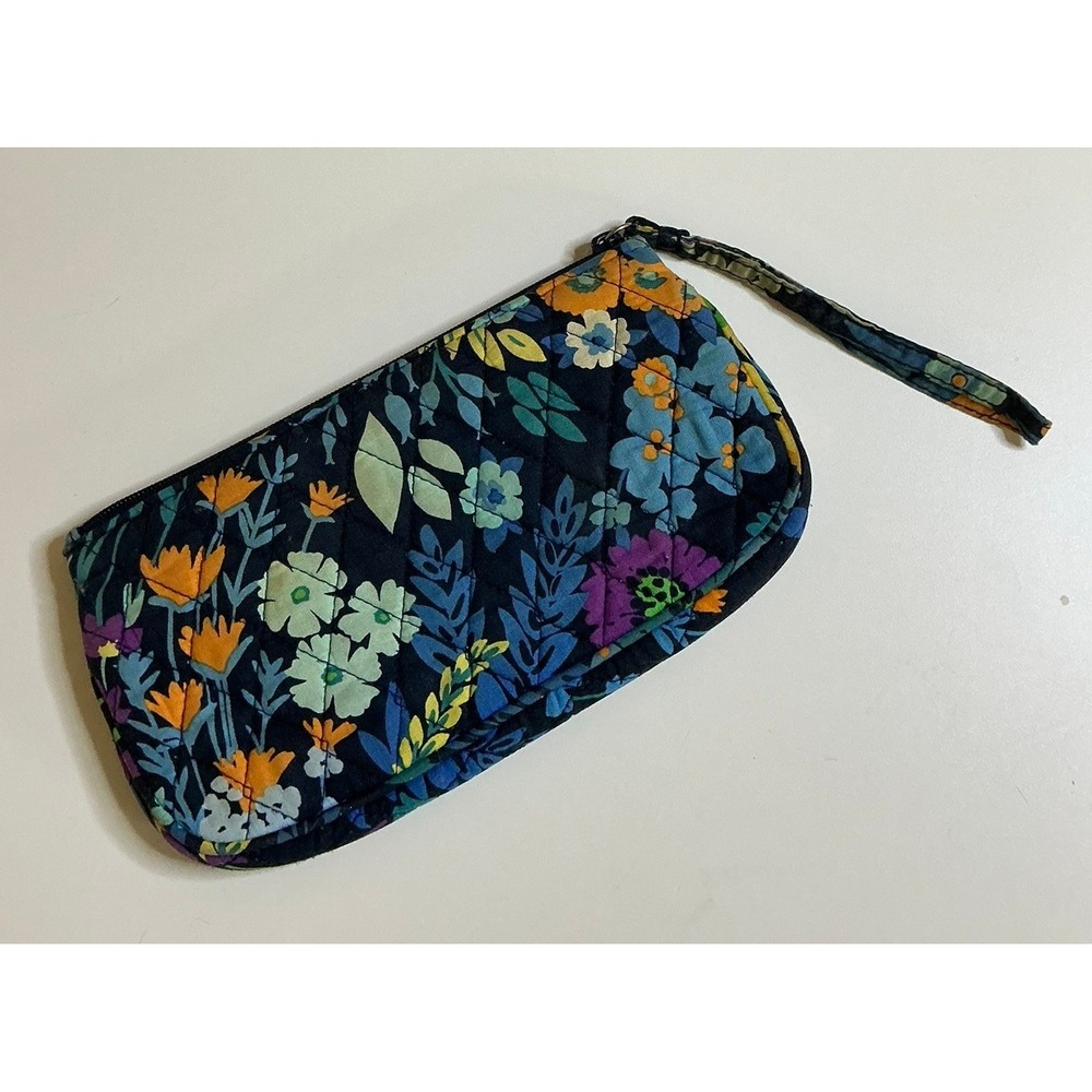 Vera Bradley Wristlet Clutch Midnight Blues Floral Pattern Zip Pouch - Picture 3 of 5